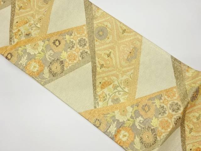 佐賀錦向かい鶴に花唐草・菊桐模様織出し袋帯【リサイクル】【中古】【着】(prc)