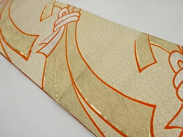 束ね熨斗に小花模様織出し袋帯【リサイクル】【中古】【着】(prc)