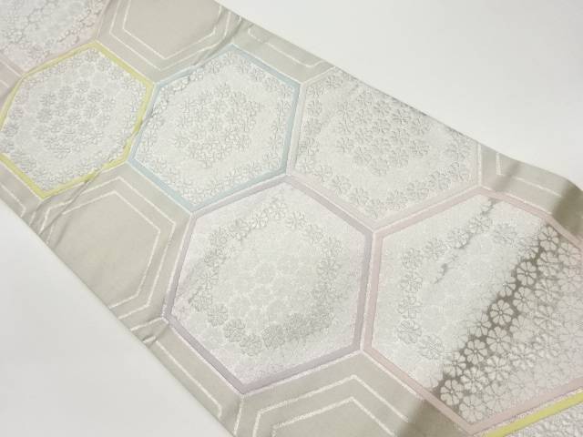 亀甲に花づくし模様織出し袋帯【リサイクル】【中古】【着】(prc)