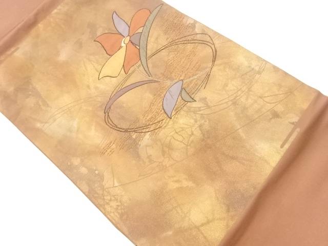 花に抽象模様織出し名古屋帯【リサイクル】【中古】【着】(prc)