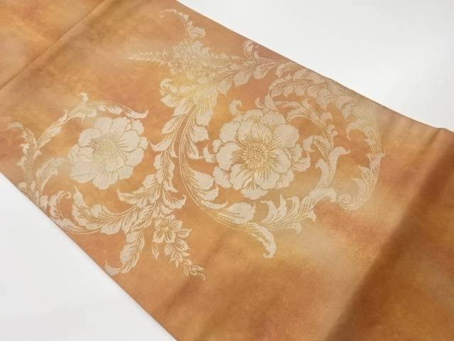引箔花唐草模様織出し開き名古屋帯(額縁仕立て)【リサイクル】【中古】【着】(prc)【sp_off】