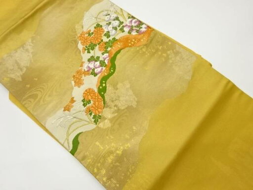 道長取りに秋草模様織出し名古屋帯【リサイクル】【中古】【着】(prc) 道長取りに秋草模様織出し名古屋帯【リサイクル】【中古】【着】(prc)