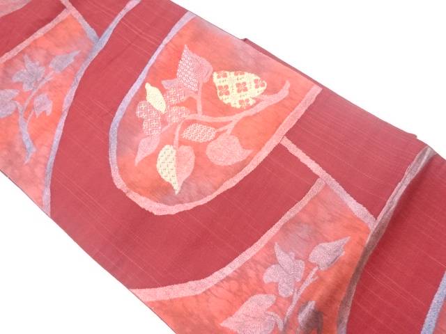 葉模様織出し名古屋帯【リサイクル】【中古】【着】(prc)