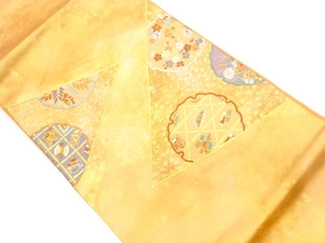 金彩雪輪に花・古典柄模様織出し名古屋帯【リサイクル】【中古】【着】(prc)