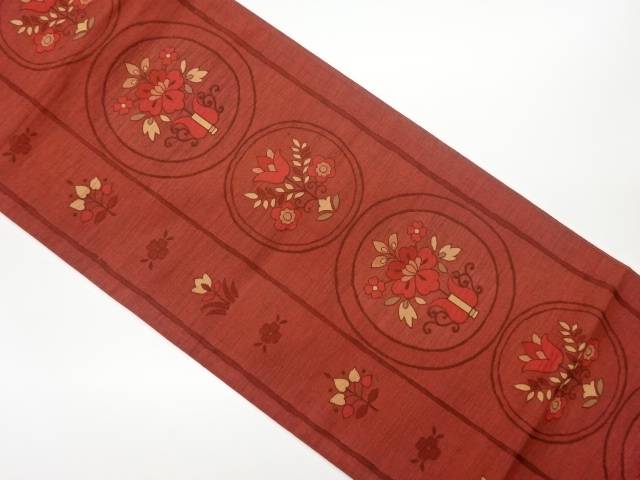 縞丸文に草花模様織出し洒落袋帯【リサイクル】【中古】【着】(prc)