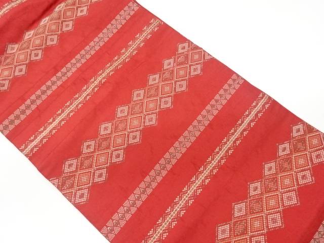 横段に菱模様織出し名古屋帯【リサイクル】【中古】【着】(prc)