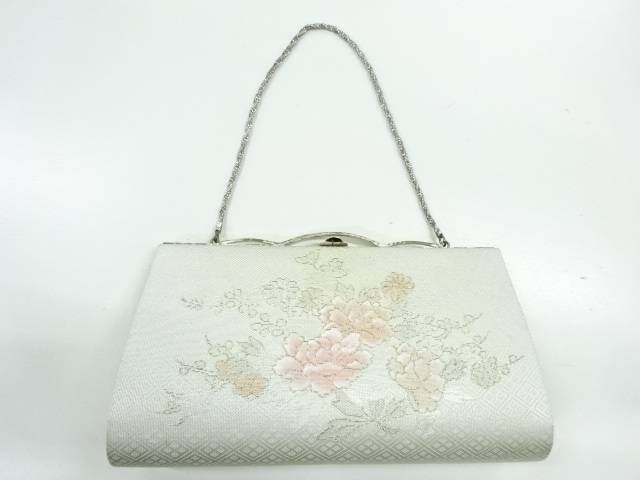 草花模様織出し和装バッグ【アンティーク】【中古】【着】(prc)