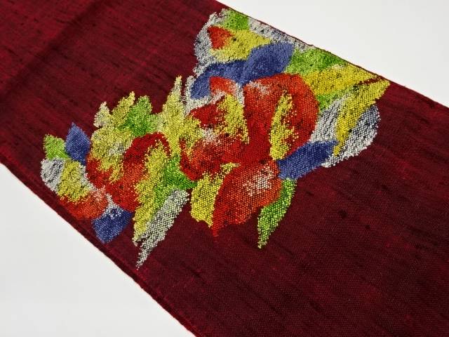 手織り真綿紬花々模様織出し名古屋帯【リサイクル】【中古】【着】(prc)【sp_off】