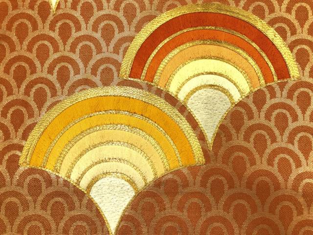 金駒刺繍青海波模様開き名古屋帯(額縁仕立て)【アンティーク】【中古】【着】(prc)