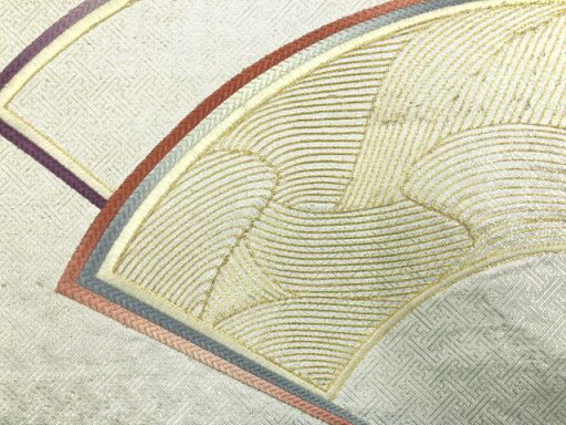 金駒刺繍地紙模様開き名古屋帯(額縁仕立て)【アンティーク】【中古】【着】(prc) 金駒刺繍地紙模様開き名古屋帯(額縁仕立て)【アンティーク】【中古】【着】(prc)