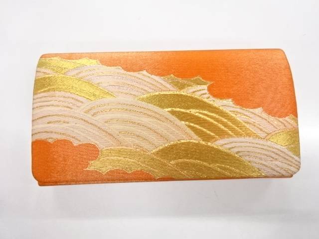 雲に波模様織出し和装バッグ【アンティーク】【中古】【着】(prc)