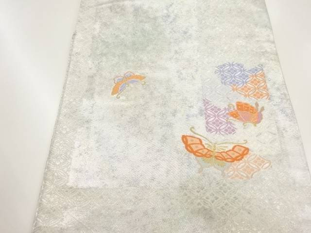 慶長錦引箔花菱七宝に蝶模様織出し名古屋帯【リサイクル】【中古】【着】(prc)