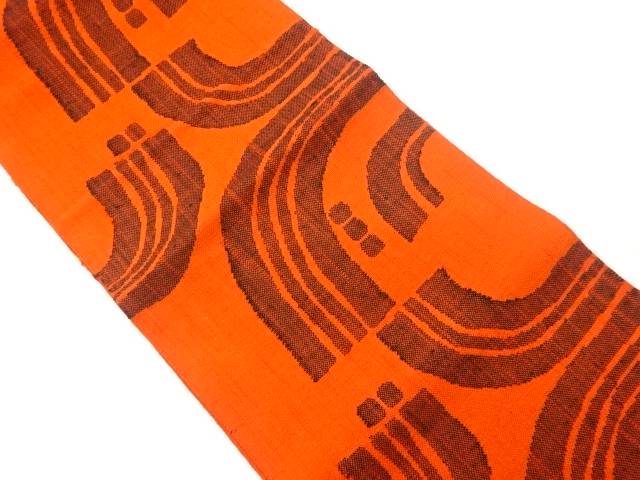 手織り真綿紬幾何学模様織出し名古屋帯【リサイクル】【中古】【着】(prc)