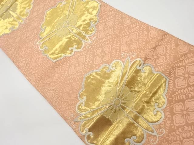 手織貳捨四金箔花菱に変わり華文模様織出し袋帯【リサイクル】【中古】【着】(prc)