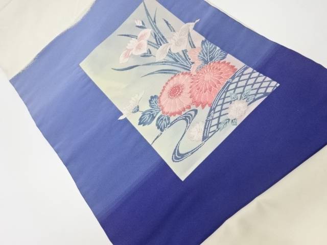 流水に菖蒲・菊・蛇籠模様織出し名古屋帯【リサイクル】【中古】【着】(prc)