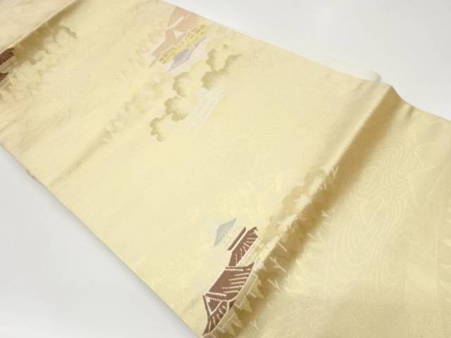 地紙に寺院風景模様織出し名古屋帯【リサイクル】【中古】【着】(prc)