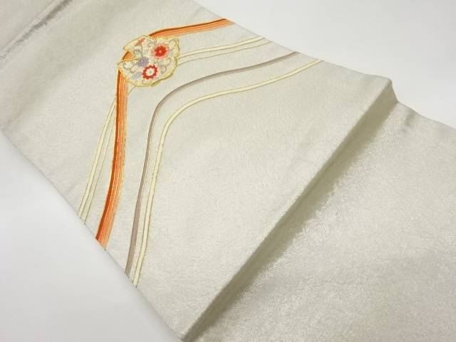 金駒刺繍曲線に菊唐草模様名古屋帯【リサイクル】【中古】【着】(prc)