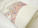 曲線に花々・鳥模様刺繍名古屋帯【リサイクル】【中古】【着】(prc)