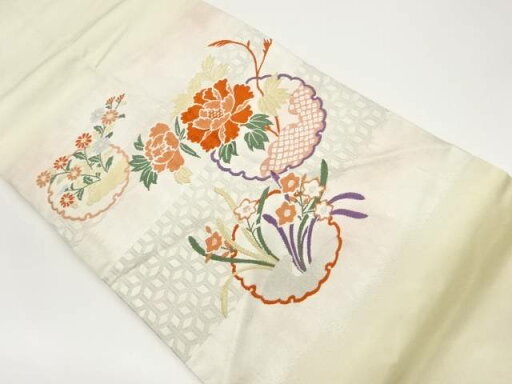 雪輪に草花模様織出し名古屋帯【リサイクル】【中古】【着】(prc) 雪輪に草花模様織出し名古屋帯【リサイクル】【中古】【着】(prc)