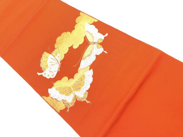 蝶模様織出し名古屋帯【リサイクル】【中古】【着】(prc)
