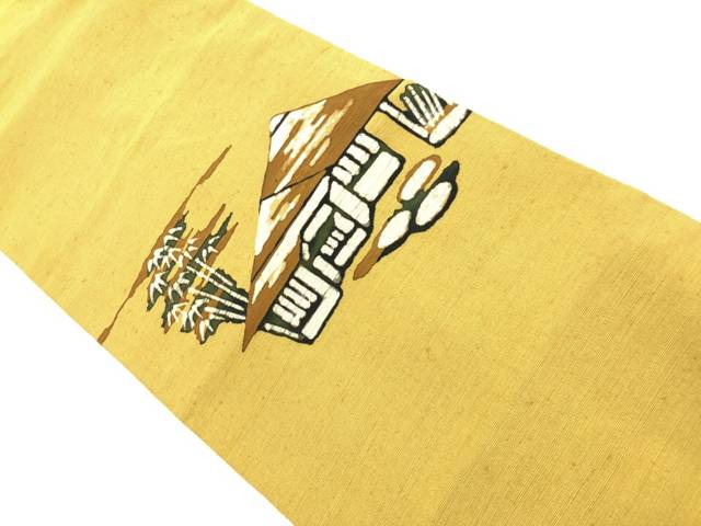 竹笹・家屋模様名古屋帯【リサイクル】【中古】【着】(prc)