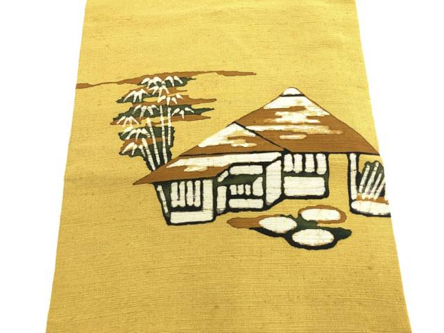 竹笹・家屋模様名古屋帯【リサイクル】【中古】【着】(prc)