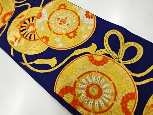 源氏車に花・鳳凰模様織出し袋帯(着用可)【アンティーク】【中古】【着】(prc)