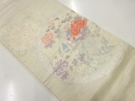 鏡裏に花鳥・華紋模様織出し袋帯(材料)【アンティーク】【中古】【着】(prc) 鏡裏に花鳥・華紋模様織出し袋帯(材料)【アンティーク】【中古】【着】(prc)