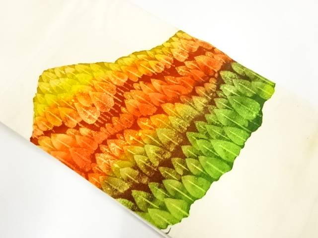 手織り紬樹木模様名古屋帯【アンティーク】【中古】【着】(prc)