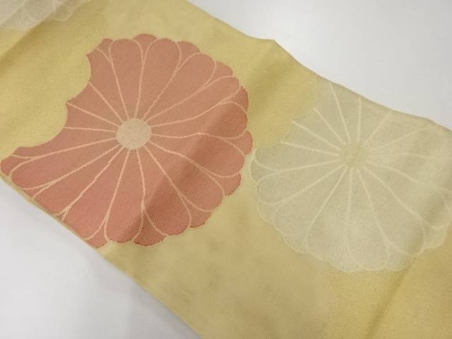 紗 雲に菊模様織出し袋帯(材料)【アンティーク】【中古】【着】(prc)