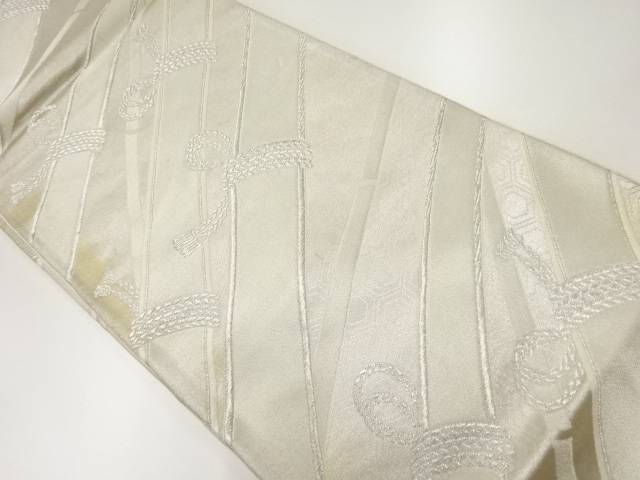 斜め竹縞模様織出し袋帯（材料）【アンティーク】【中古】【着】