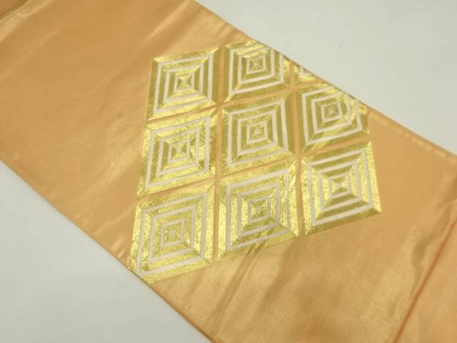 重ね菱模様刺繍袋帯（材料）【アンティーク】【中古】【着】