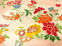 地紙に牡丹・草花模様織出し名古屋帯【アンティーク】【中古】【着】