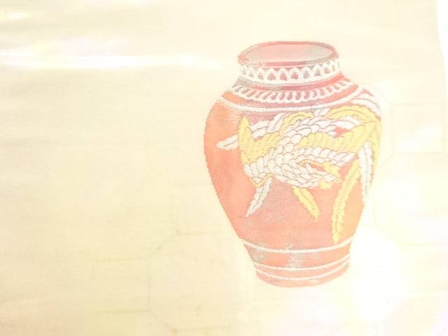 壷に鳳凰模様織り出し名古屋帯【アンティーク】【中古】【着】