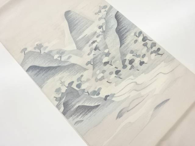 明綴れ山並に松・流水模様織出し袋帯【リサイクル】【中古】【着】