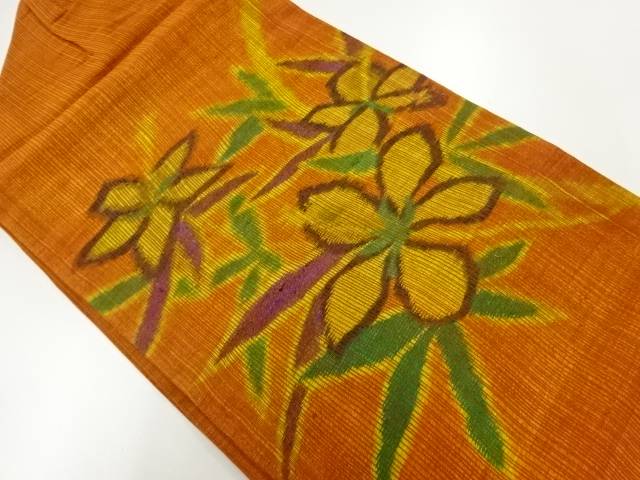草花模様織出し名古屋帯【リサイクル】【中古】【着】