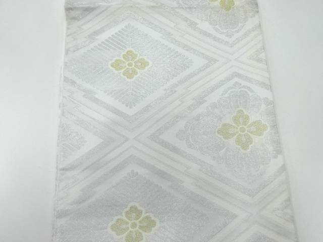 松皮菱に松・花模様織出し袋帯（材料）【アンティーク】【中古】【着】