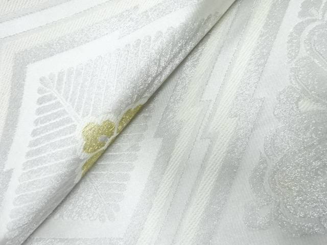 松皮菱に松・花模様織出し袋帯（材料）【アンティーク】【中古】【着】