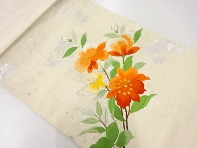 枝花模様刺繍名古屋帯【アンティーク】【中古】【着】