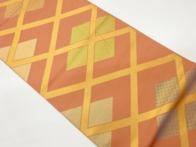 襷に菱・古典柄模様織出し全通袋帯【リサイクル】【中古】【着】