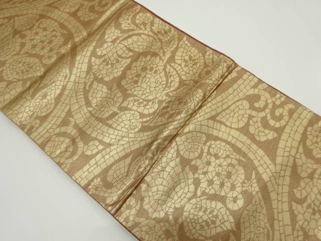 花更紗模様織り出し袋帯(材料)【アンティーク】【中古】【着】