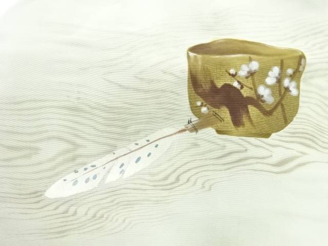 アンティーク 手描き茶器に羽ぼうき模様名古屋帯【Pnt】