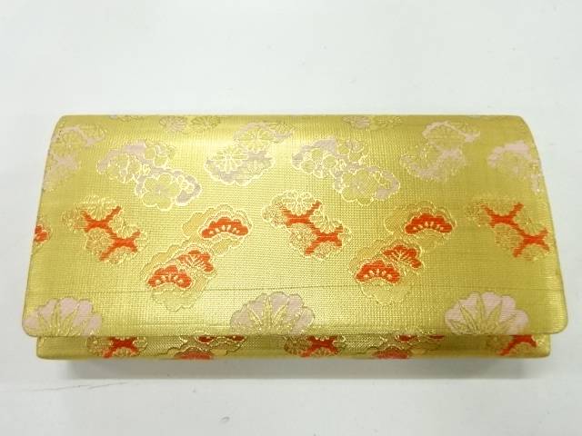 アンティーク　松に花模様織出し和装バッグ【Pnt】