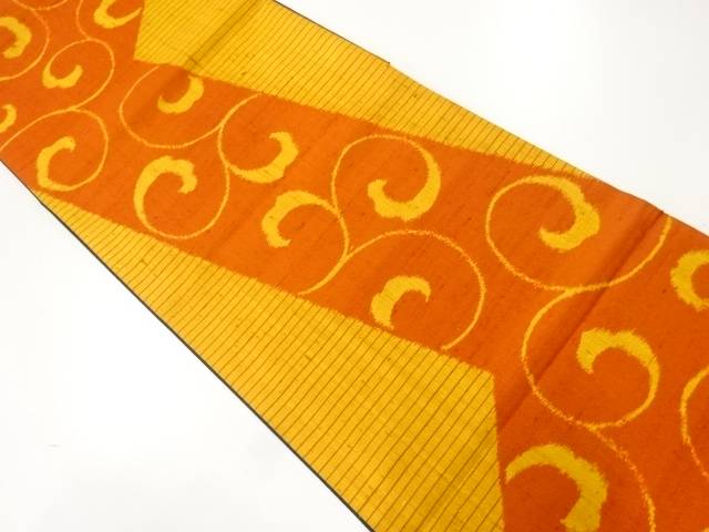 手織り紬唐草模様織出し全通袋帯【リサイクル】【中古】【着】