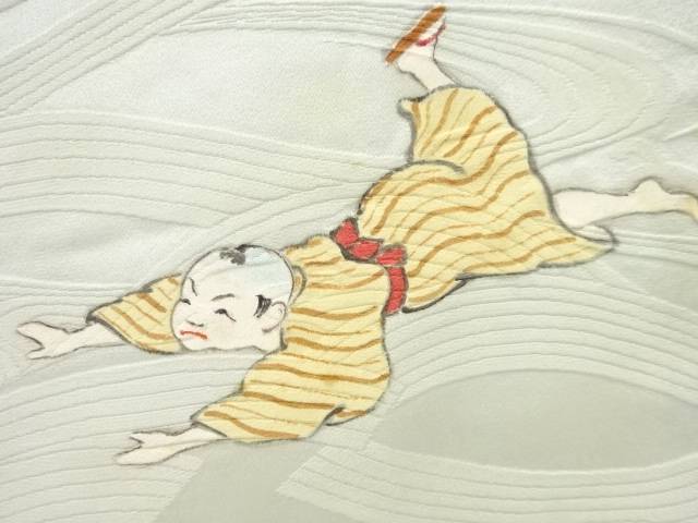 手描き童子模様着物【アンティーク】【中古】【着】