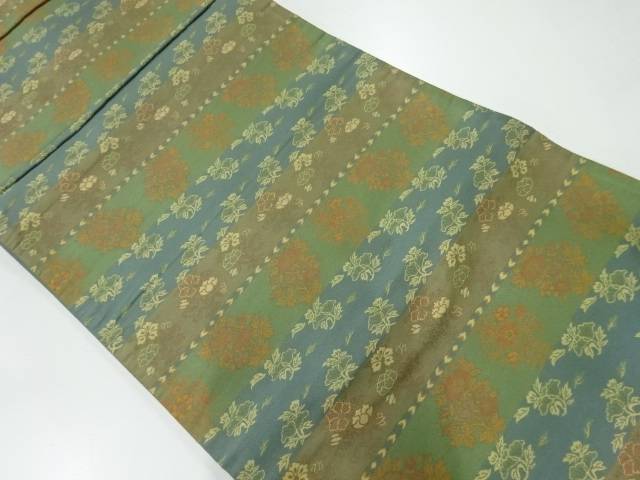 横段に草花模様織出し全通袋帯【リサイクル】【中古】【着】