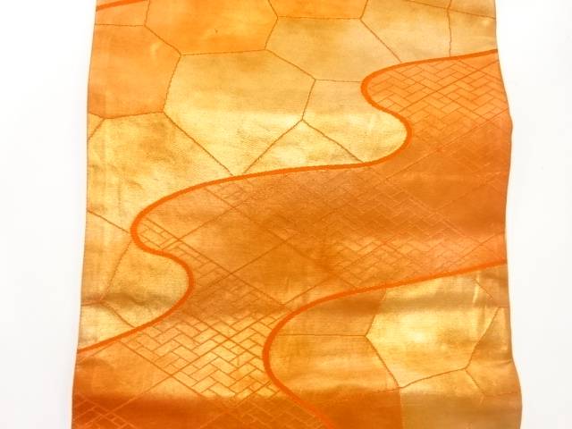 流水に檜垣模様織出し袋帯（着用可）【アンティーク】【中古】【着】