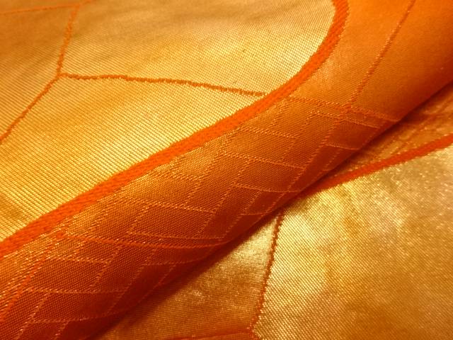 流水に檜垣模様織出し袋帯（着用可）【アンティーク】【中古】【着】