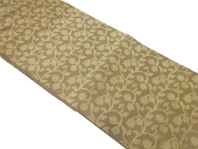 花唐草模様織出し全通袋帯(材料)【アンティーク】【中古】【着】