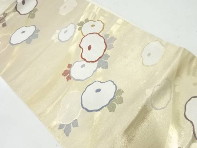 椿模様織出し名古屋帯【リサイクル】【中古】【着】